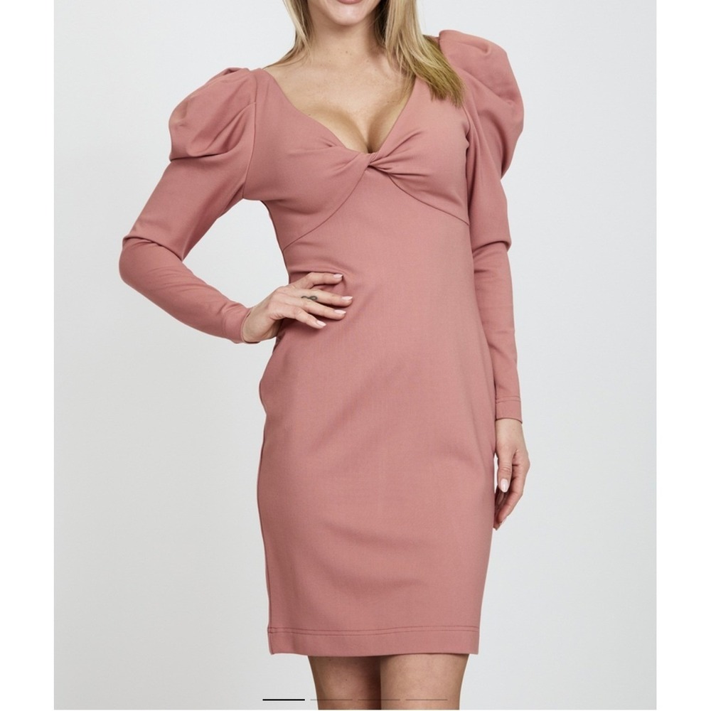 Andre Tan Dress M Dusty Rose Pink Puff Sleeve Bodycon Mini Luxe Y2K NWOT Ukraine